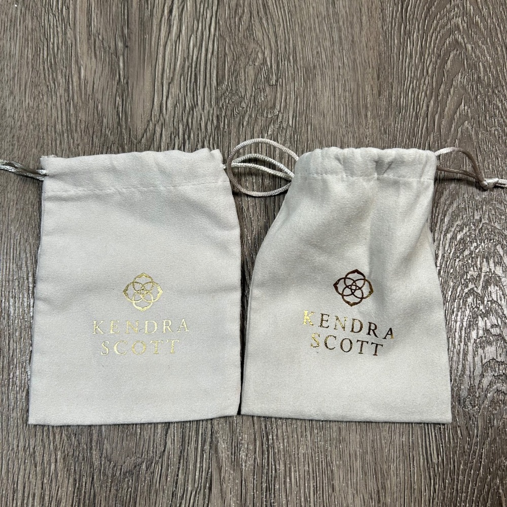 Kendra Scott Jewelry Pouch Cream Gold Foil Logo Drawstring Dust Bag Set of 2